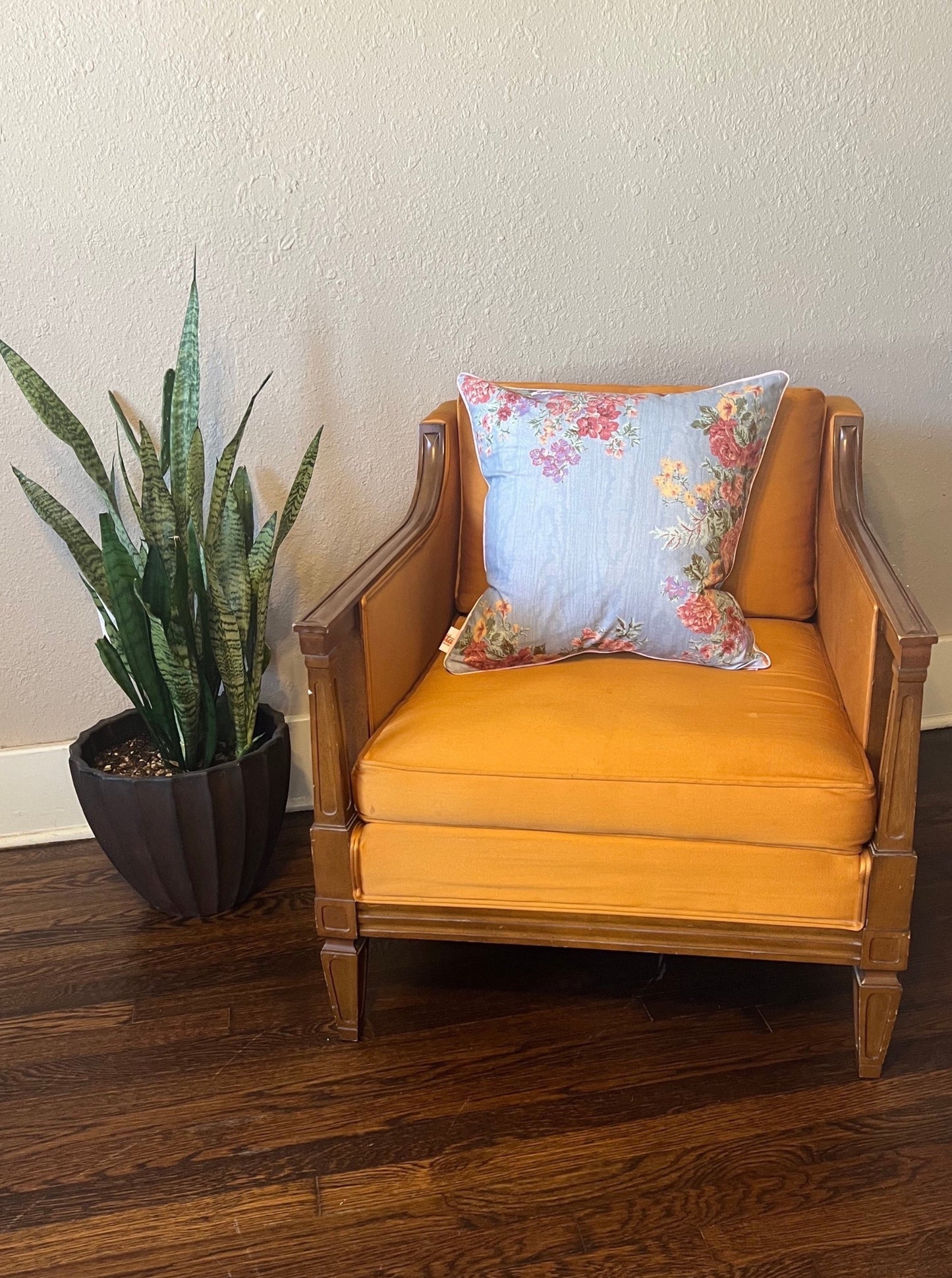 Two Sided Blue Moire Pillow with pink piping